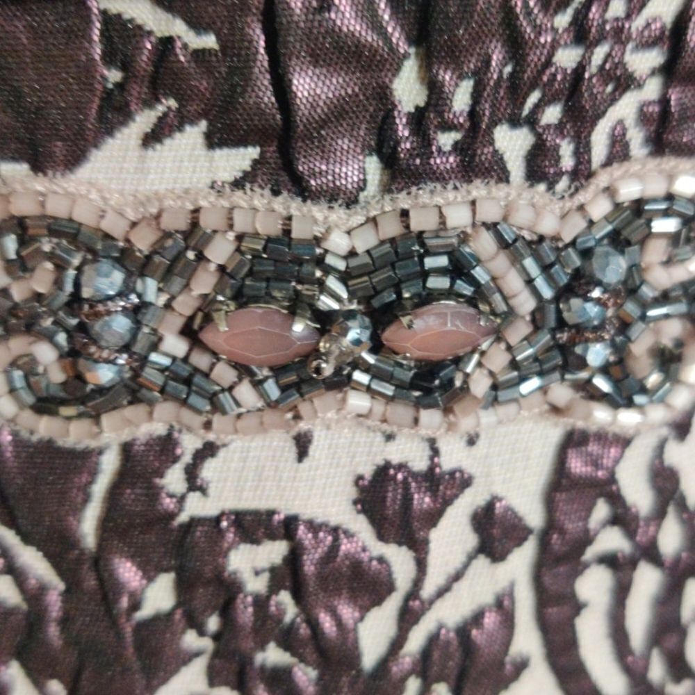 Badgley Mischka Size 14 Purple Floral Leaf Print Cocktail Midi Dress - Picture 5 of 7